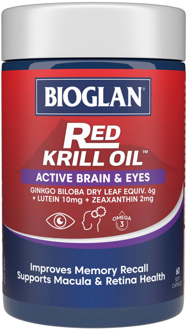 Bioglan Red Krill Oil Active Brain & Eyes 60 Caps x 3 Pack = 180 Caps